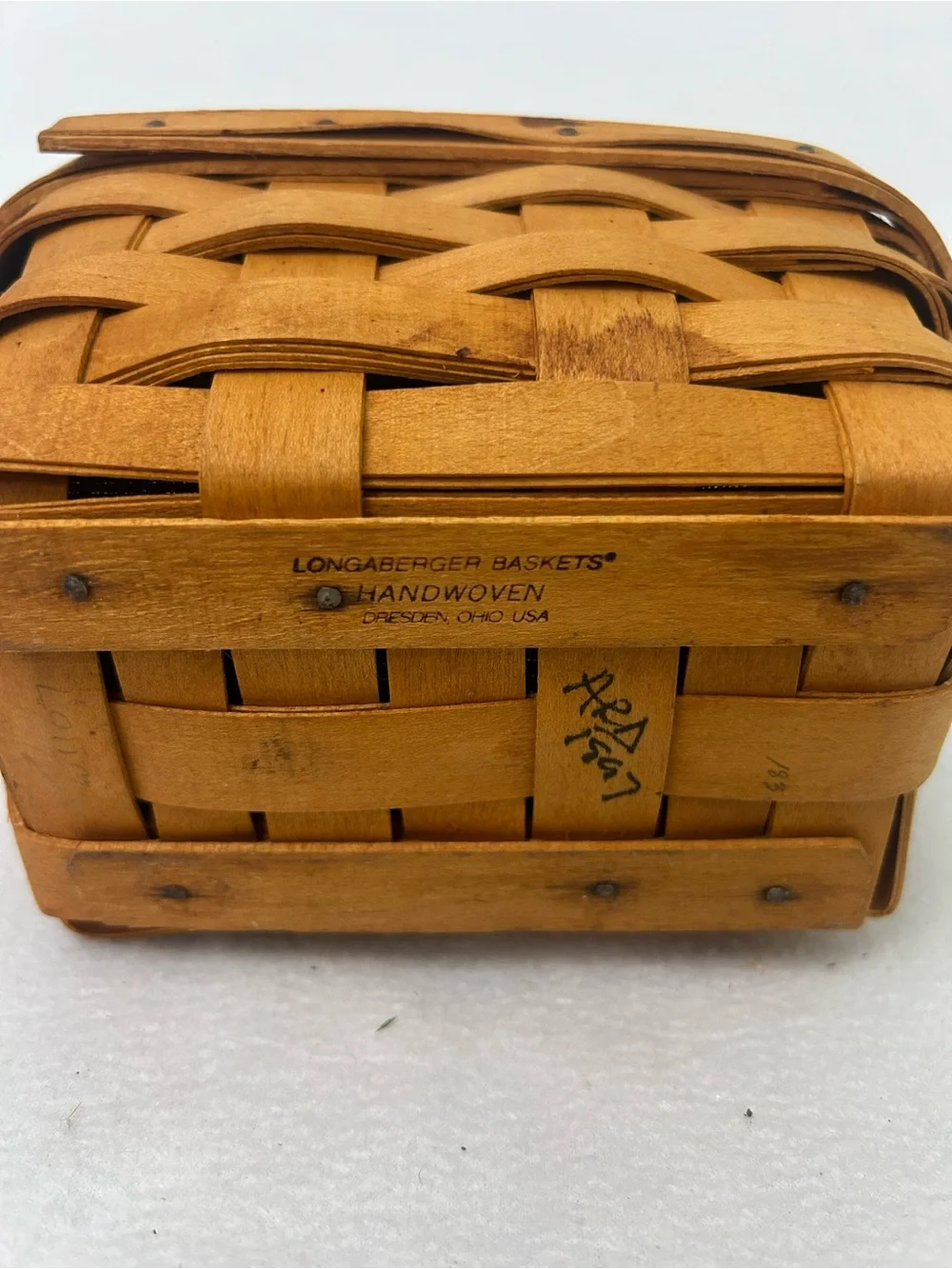 Longaberger 1997 Double Handle Brown Woven Basket with Green Liner
